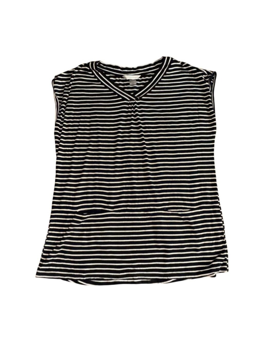 Christopher & Banks Capped Sleeved Striped Blouse-Black/White-Large-GUC